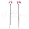 Rhodium Plated Long Earring, Flower Design, with Light Rose Swarovski Crystals, Polished, Rhodium Finish, 02.239.0022.1