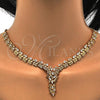 Oro Laminado Necklace and Earring, Gold Filled Style Leaf Design, with White Cubic Zirconia, Polished, Golden Finish, 06.236.0007