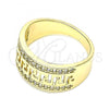 Oro Laminado Multi Stone Ring, Gold Filled Style Greek Key Design, with White Cubic Zirconia, Polished, Golden Finish, 01.210.0114.09