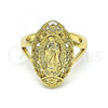 Oro Laminado Elegant Ring, Gold Filled Style Guadalupe and Flower Design, Polished, Golden Finish, 01.380.0012.1.08