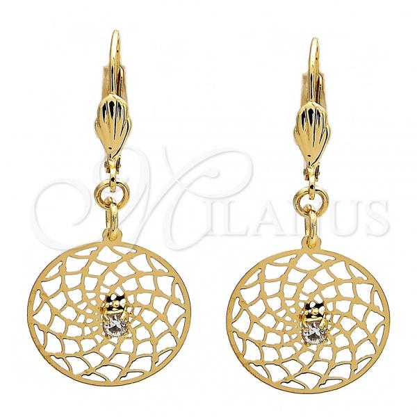 Oro Laminado Dangle Earring, Gold Filled Style with White Cubic Zirconia, Polished, Golden Finish, 73.01