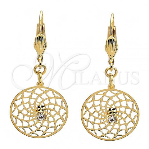 Oro Laminado Dangle Earring, Gold Filled Style with White Cubic Zirconia, Polished, Golden Finish, 73.01
