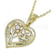 Oro Laminado Fancy Pendant, Gold Filled Style Flower and Butterfly Design, with White Crystal, Polished, Tricolor, 05.351.0111