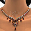 Oro Laminado Necklace and Earring, Gold Filled Style Teardrop Design, with Garnet and White Cubic Zirconia, Polished, Golden Finish, 06.221.0005.1
