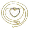 Oro Laminado Pendant Necklace, Gold Filled Style Heart Design, with Multicolor Micro Pave, Polished, Golden Finish, 04.156.0282.18