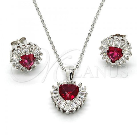 Sterling Silver Earring and Pendant Adult Set, Heart Design, with Garnet and White Cubic Zirconia, Polished, Rhodium Finish, 10.286.0025.1