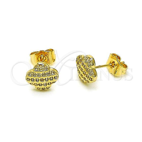 Oro Laminado Stud Earring, Gold Filled Style Four-leaf Clover Design, with White Cubic Zirconia, Polished, Golden Finish, 02.195.0316