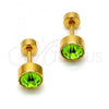 Stainless Steel Stud Earring, with Light Green Crystal, Polished, Golden Finish, 02.271.0008.3