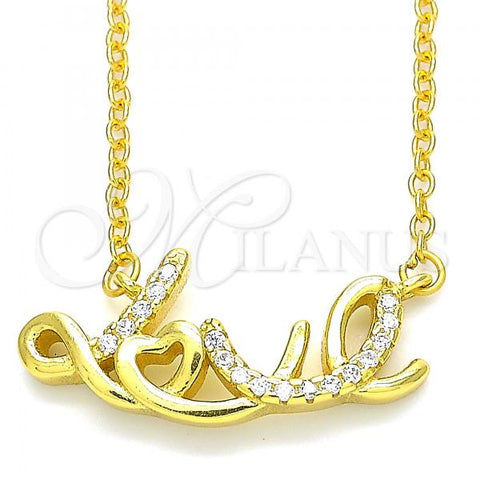 Sterling Silver Pendant Necklace, Love Design, with White Cubic Zirconia, Polished, Golden Finish, 04.336.0021.2.16