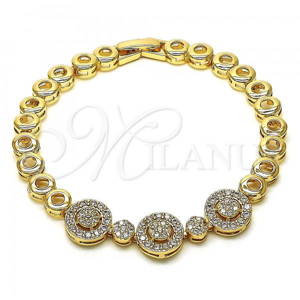 Oro Laminado Fancy Bracelet, Gold Filled Style with White Micro Pave, Polished, Golden Finish, 03.283.0183.07