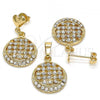 Oro Laminado Earring and Pendant Adult Set, Gold Filled Style with White Crystal, Polished, Golden Finish, 10.63.0575