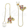 Oro Laminado Threader Earring, Gold Filled Style Elephant Design, with Multicolor Crystal, Polished, Golden Finish, 02.380.0032.1