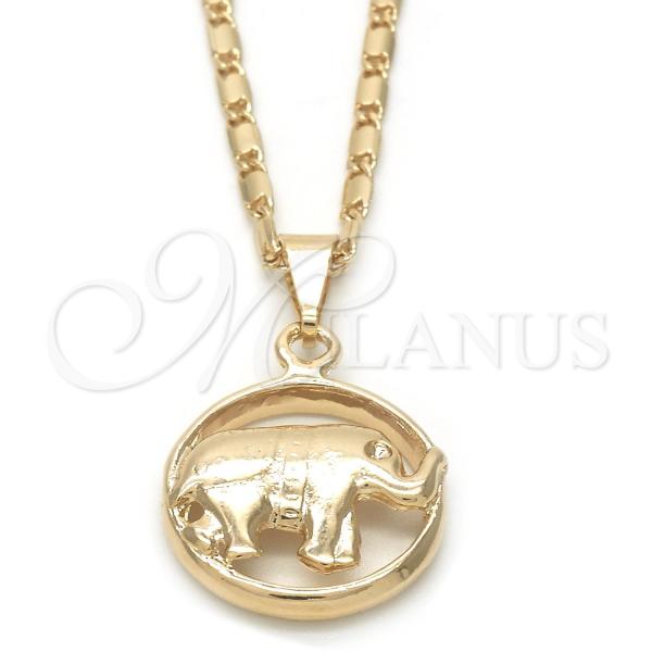 Oro Laminado Pendant Necklace, Gold Filled Style Elephant Design, Polished, Golden Finish, 04.09.0166.18