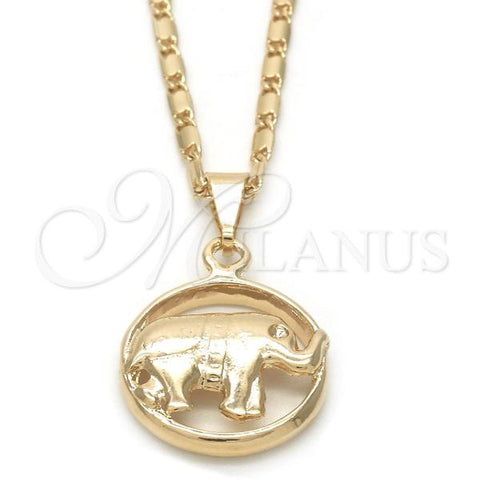 Oro Laminado Pendant Necklace, Gold Filled Style Elephant Design, Polished, Golden Finish, 04.09.0166.18