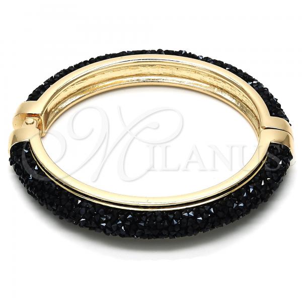Oro Laminado Individual Bangle, Gold Filled Style with Black Crystal, Polished, Golden Finish, 07.307.0016.05 (10 MM Thickness, Size 5 - 2.50 Diameter)