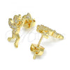 Oro Laminado Stud Earring, Gold Filled Style Angel Design, with White Micro Pave, Polished, Golden Finish, 02.199.0027