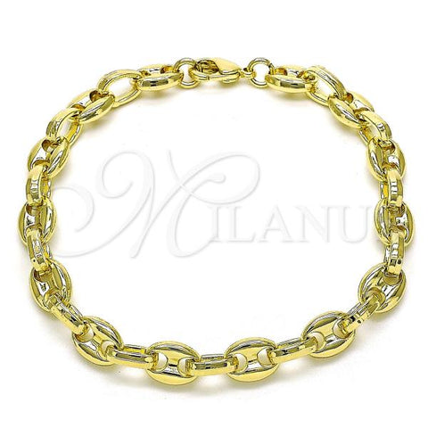 Oro Laminado Fancy Bracelet, Gold Filled Style Puff Mariner Design, Polished, Golden Finish, 03.213.0262.08