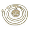 Oro Laminado Pendant Necklace, Gold Filled Style Tree Design, with White Micro Pave, Polished, Golden Finish, 04.342.0022.20