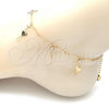 Oro Laminado Charm Anklet , Gold Filled Style key and Rattle Charm Design, with White Crystal, Polished, Golden Finish, 03.213.0092.10