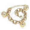Oro Laminado Charm Bracelet, Gold Filled Style Ball Design, with White Cubic Zirconia, Polished, Golden Finish, 03.331.0182.08