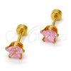Stainless Steel Stud Earring, Star Design, with Pink Cubic Zirconia, Polished, Golden Finish, 02.271.0006.11
