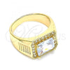 Oro Laminado Mens Ring, Gold Filled Style with White Cubic Zirconia and White Micro Pave, Polished, Golden Finish, 01.266.0045.11