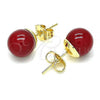 Oro Laminado Stud Earring, Gold Filled Style Ball Design, with Garnet Pearl, Polished, Golden Finish, 02.63.2121.3