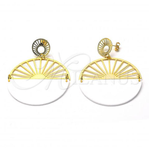 Oro Laminado Long Earring, Gold Filled Style White Resin Finish, Golden Finish, 02.09.0111