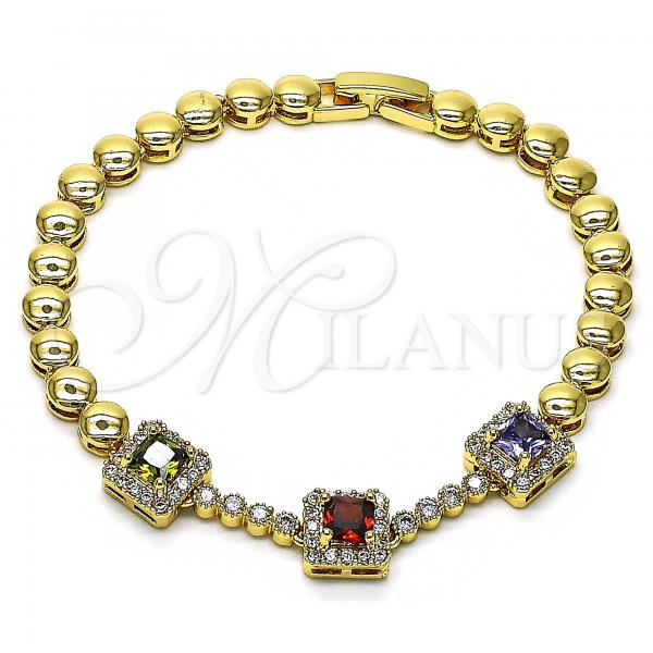 Oro Laminado Fancy Bracelet, Gold Filled Style with Multicolor Cubic Zirconia and White Micro Pave, Polished, Golden Finish, 03.283.0118.07