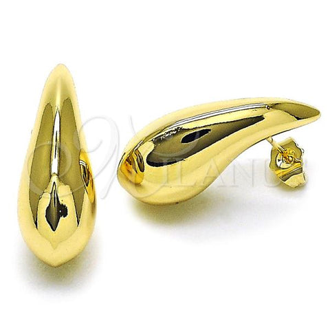 Oro Laminado Stud Earring, Gold Filled Style Teardrop and Hollow Design, Polished, Golden Finish, 02.428.0039