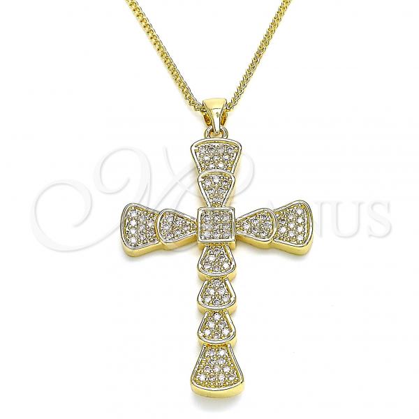 Oro Laminado Pendant Necklace, Gold Filled Style Cross Design, with White Micro Pave, Polished, Golden Finish, 04.156.0221.20