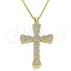 Oro Laminado Pendant Necklace, Gold Filled Style Cross Design, with White Micro Pave, Polished, Golden Finish, 04.156.0221.20