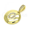 Oro Laminado Fancy Pendant, Gold Filled Style Initials Design, with White Cubic Zirconia, Polished, Golden Finish, 05.341.0012