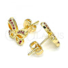 Oro Laminado Stud Earring, Gold Filled Style Butterfly Design, with Ruby Micro Pave, Polished, Golden Finish, 02.156.0455.1