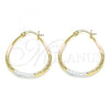 Oro Laminado Medium Hoop, Gold Filled Style Teardrop and Hollow Design, Diamond Cutting Finish, Tricolor, 02.170.0081.1.30