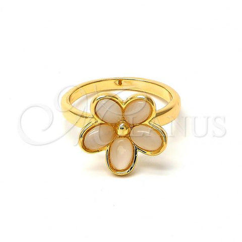 Oro Laminado Multi Stone Ring, Gold Filled Style Flower Design, with Brown Opal, Polished, Golden Finish, 01.65.1016.09 (Size 9)