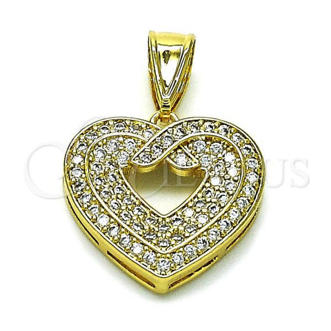 Oro Laminado Fancy Pendant, Gold Filled Style Heart Design, with White Micro Pave, Polished, Golden Finish, 05.411.0024