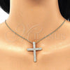 Oro Laminado Pendant Necklace, Gold Filled Style Cross Design, with White Micro Pave, Polished, Golden Finish, 04.156.0230.20