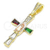 Oro Laminado Religious Pendant, Gold Filled Style Guadalupe and Cross Design, with Multicolor Crystal, Polished, Tricolor, 05.380.0092.1