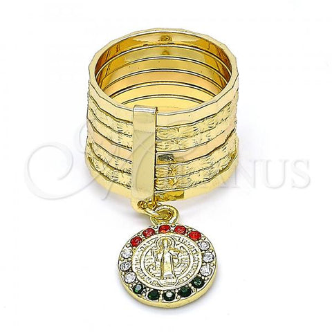 Oro Laminado Multi Stone Ring, Gold Filled Style Semanario and San Benito Design, with Multicolor Crystal, Diamond Cutting Finish, Golden Finish, 01.253.0036.1.07 (Size 7)