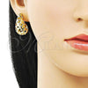 Oro Laminado Stud Earring, Gold Filled Style Teardrop and Heart Design, Polished, Golden Finish, 02.195.0331