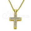 Oro Laminado Religious Pendant, Gold Filled Style Cross Design, with White Micro Pave, Polished, Golden Finish, 05.342.0097