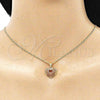 Oro Laminado Pendant Necklace, Gold Filled Style Heart Design, with Garnet Micro Pave, Polished, Golden Finish, 04.156.0035.2.20