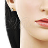 Oro Laminado Stud Earring, Gold Filled Style Star Design, with White Micro Pave, Polished, Golden Finish, 02.411.0076