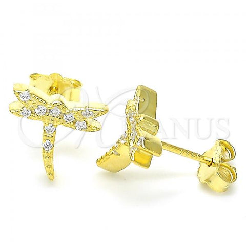 Sterling Silver Stud Earring, Dragon-Fly Design, with White Cubic Zirconia, Polished, Golden Finish, 02.336.0162.2