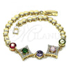 Oro Laminado Fancy Bracelet, Gold Filled Style with Multicolor Cubic Zirconia and White Micro Pave, Polished, Golden Finish, 03.283.0209.08