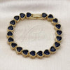 Oro Laminado Tennis Bracelet, Gold Filled Style Heart Design, with Sapphire Blue Cubic Zirconia, Polished, Golden Finish, 03.424.0005.1.07