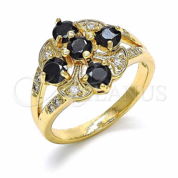Oro Laminado Multi Stone Ring, Gold Filled Style with Black and White Cubic Zirconia, Polished, Golden Finish, 01.365.0006.08 (Size 8)