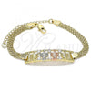 Oro Laminado Fancy Bracelet, Gold Filled Style Turtle Design, with White Crystal, Polished, Tricolor, 03.380.0021.08