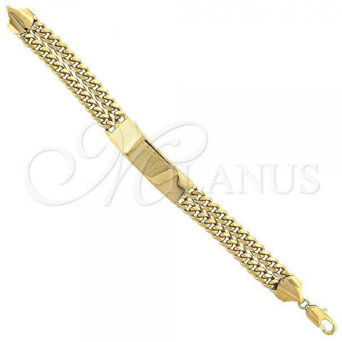 Oro Laminado ID Bracelet, Gold Filled Style Curb Design, Polished, Golden Finish, 5.227.002
